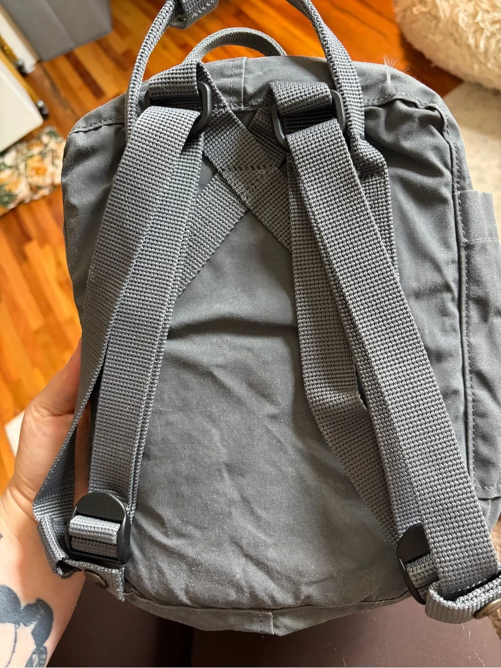 Kånken Black Mini Backpack with Floral Embroidery